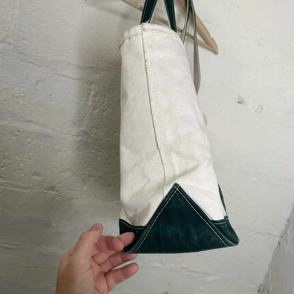 Vintage L.L. Bean Canvas Boat & Tote Bag Large “Green White”